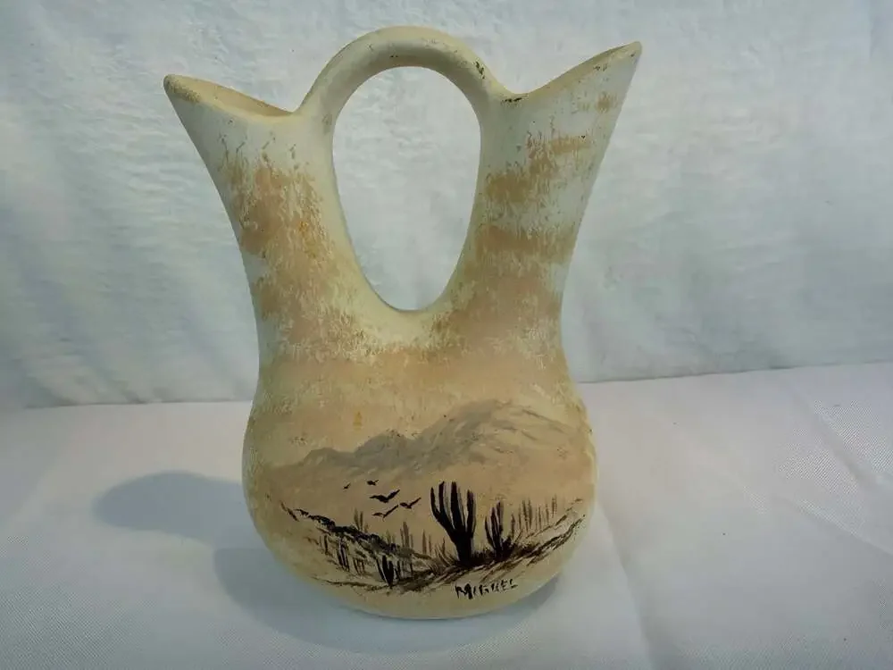 Miguel-signed wedding vase southwestern pottery desert landscape scene